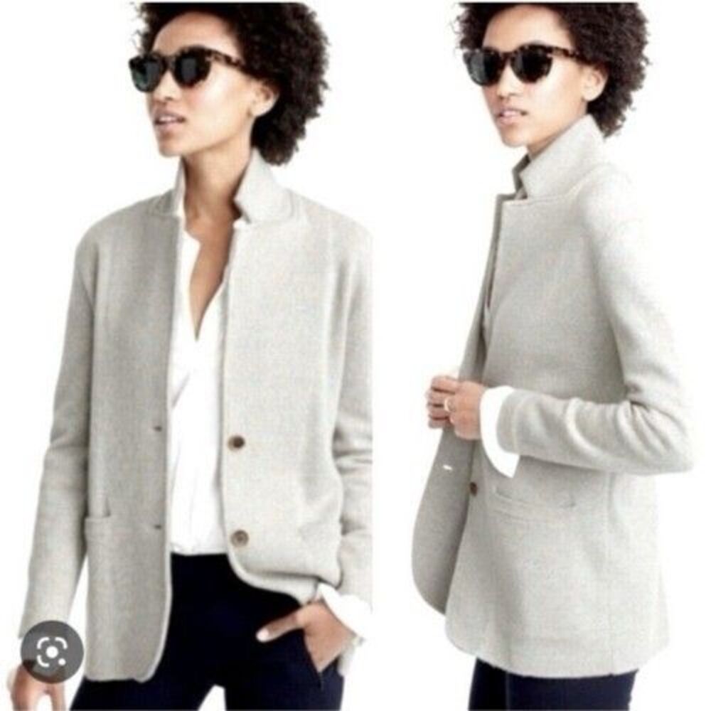 J. Crew XS Women's Light Gray 100% Merino Wool Knit Sweater Blazer Style Career - Picture 2 of 11